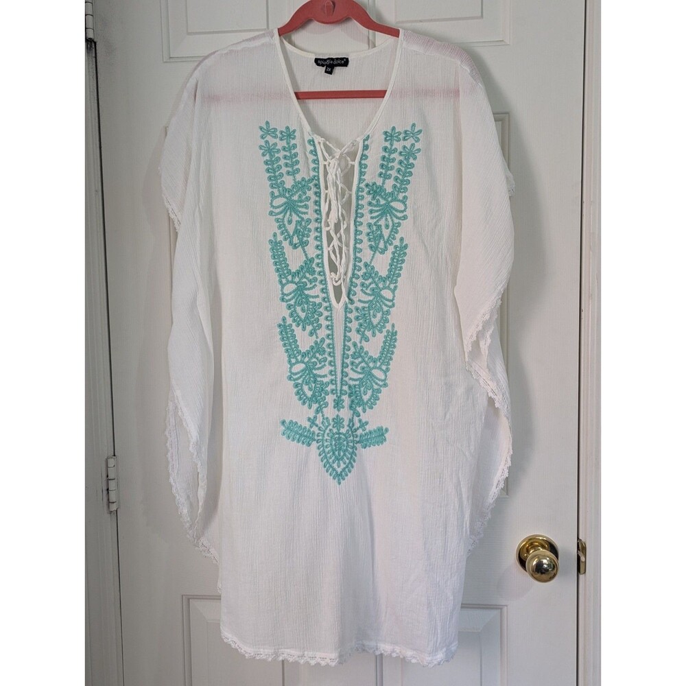 Spiaggia Dolce Swimwear Cover Up Kimono Womens 2XL White Embroidered Lace Resort